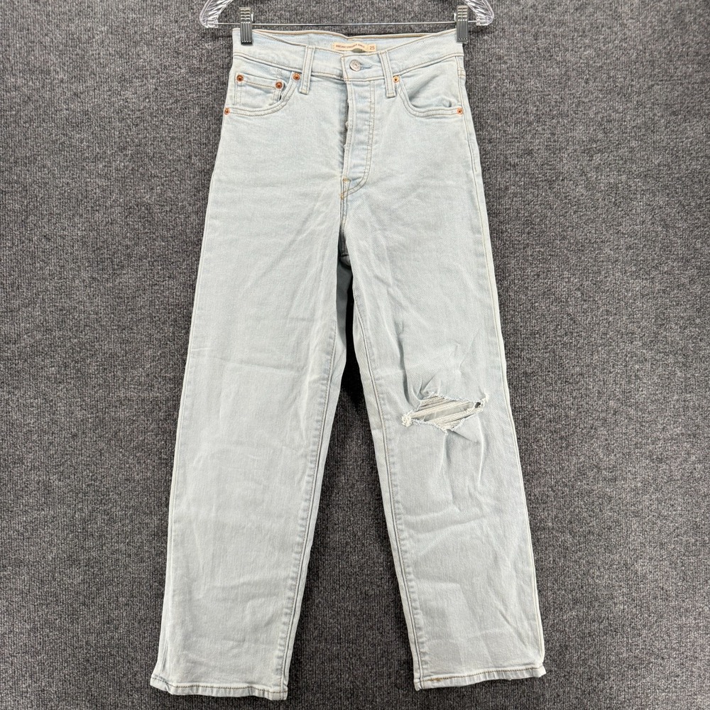 Levis Jeans Womens 25‎ Ribcage Straight Ankle Distressed Button Fly 90s Grunge